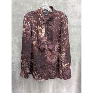 Whimsigoth Blouse Women's 14 Dark Floral‎ Fairy Grunge Sheer
